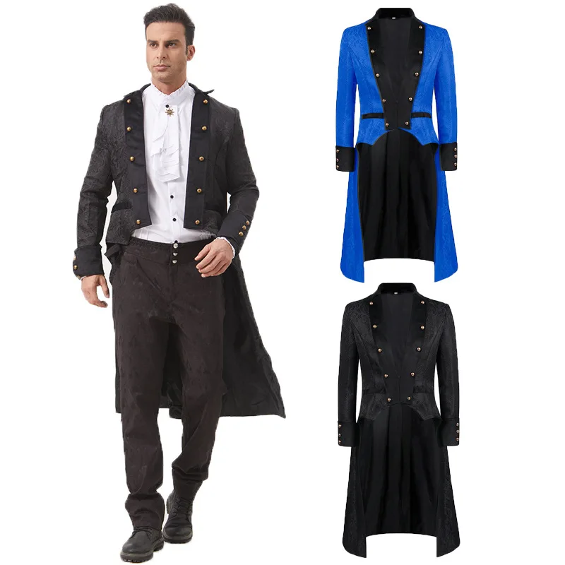 

Vintage Overcoat Lapel Collar Long Trench Men Frock Coat Gothic Punk Uniform Victorian Costume Peacoat Tailcoat Jacket For Adult