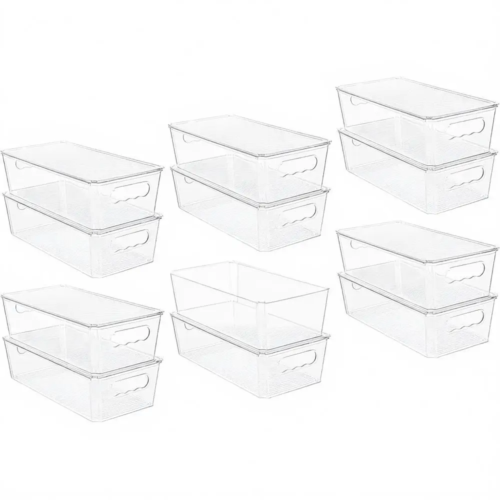 

12pcs Clear Stackable Storage Bins with Lids, Plastic Containers for Kitchen Organization