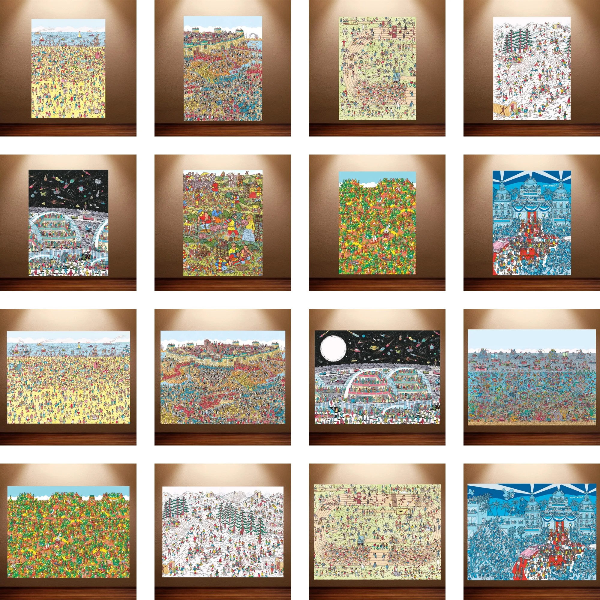 Paquete de Pósteres de Todas las Escenas de ¿Dónde está Wally?, Pintura en Lienzo de Rompecabezas de Buscar a Wally, Decoración de Pared para Niños y Adultos, Decoración para Sala de Juegos y Hogar