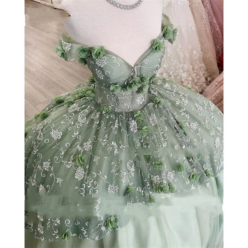 Gaun Quinceanera Hijau Mint 2022 Korset Renda Applique Bordir Putri Manis 16 15 Tahun Vestidos De 15 Años Xv