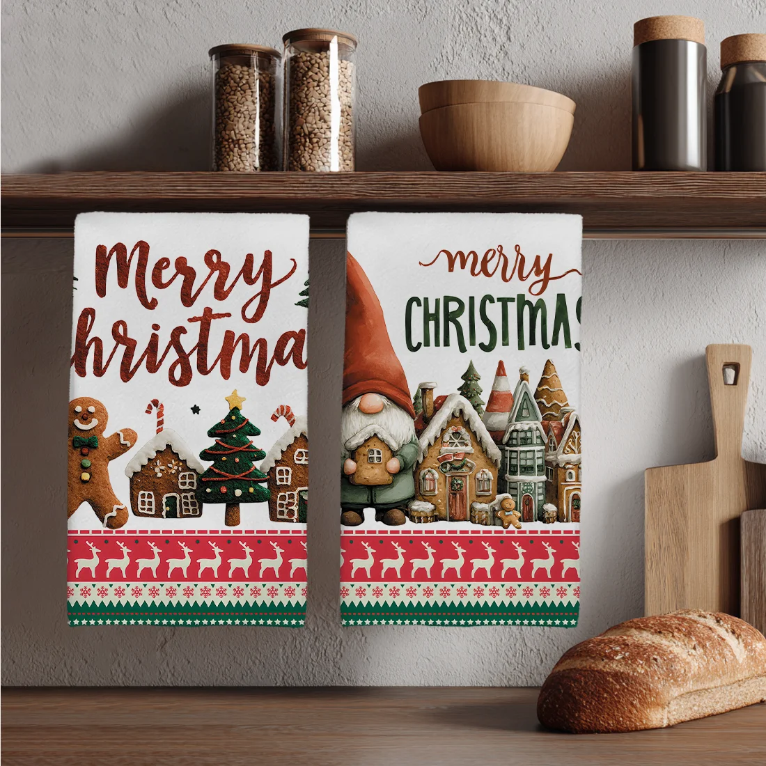 2PCS Christmas Gingerbread Kitchen Towels Dish Towel Dish Cloths Holiday Dry Cloth For Kitchen Christmas Decoration 40x60cm