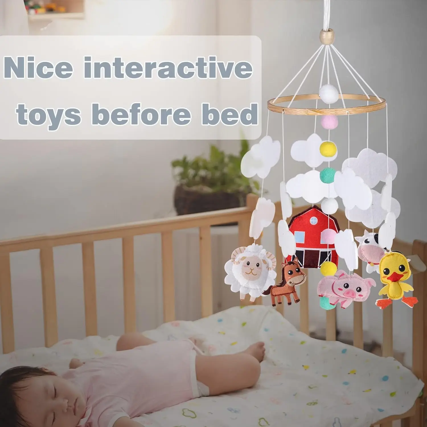 Baby Rattle Toy Wooden Mobile On The Bed Newborn Music Box Bed Bell Hanging Toys Holder Bracket Infant Crib Boys and girls Toys
