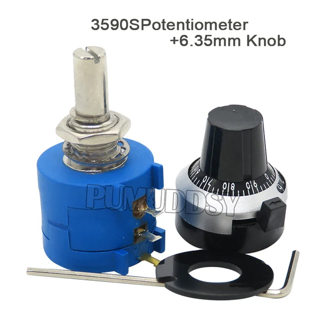 1 zestaw 3590S Precision Multiturn (1 sztuk potencjometr 10 pierścień regulowany rezystor + 1 sztuk obraca liczenie pokrętło obrotowe 6.35mm pokrętło) nowy