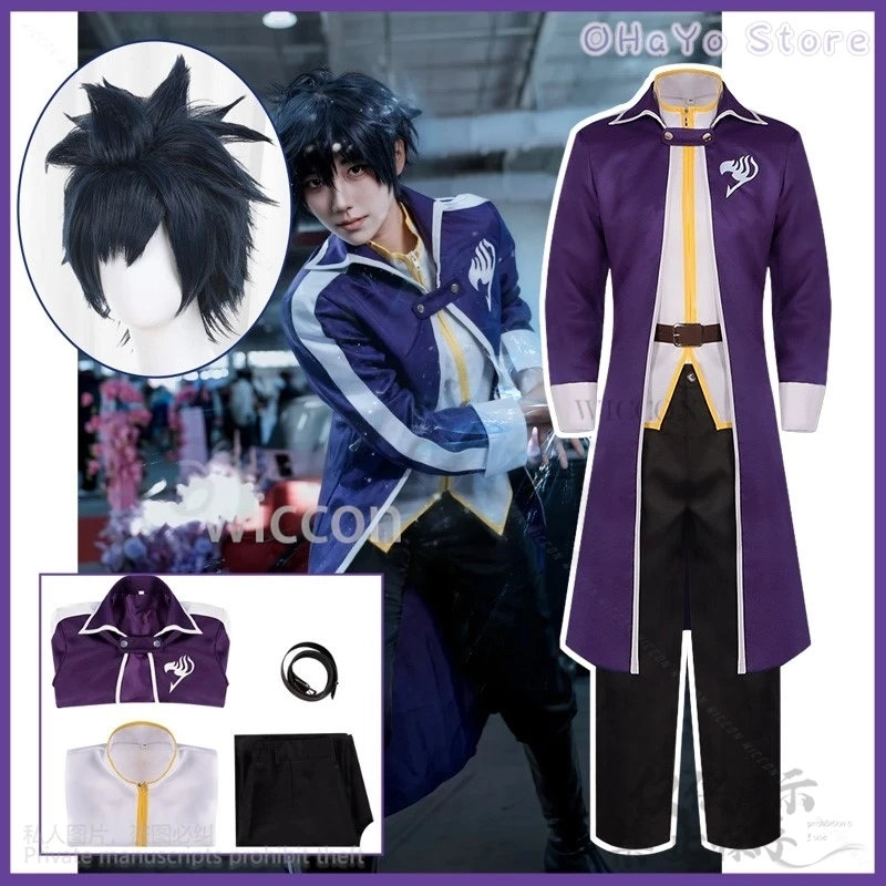 Gray Fullbuster Cosplay Anime Fairry Tail Costume Long Sleeved Trench Coat Uniform Adult Man Halloween Carnival Suit Customized