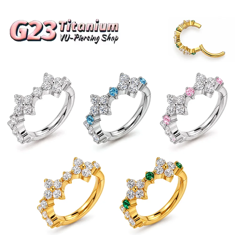 ASTM F136 Titanium Four‑Leaf Clover Wreath Cartilage Ear Ring Hypoallergenic Minimal Helix Tragus Conch Piercing Jewelry