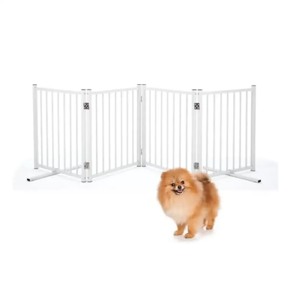 Metal Freestanding Convertible Dog Gate Indoor Outdoor Pet Fence Room Divider Pen Extra Wide Z-Shape Foldable Gate Simple Sturdy