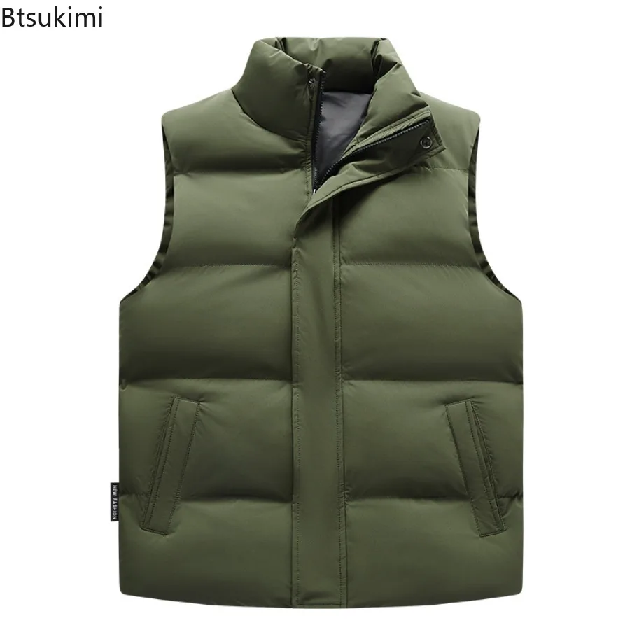 

2025 Winter New Down Cotton Vest for Men Solid Color Stand Collar Versatile Sleeveless Vest Cold Resistant Warm Cotton Waistcoat