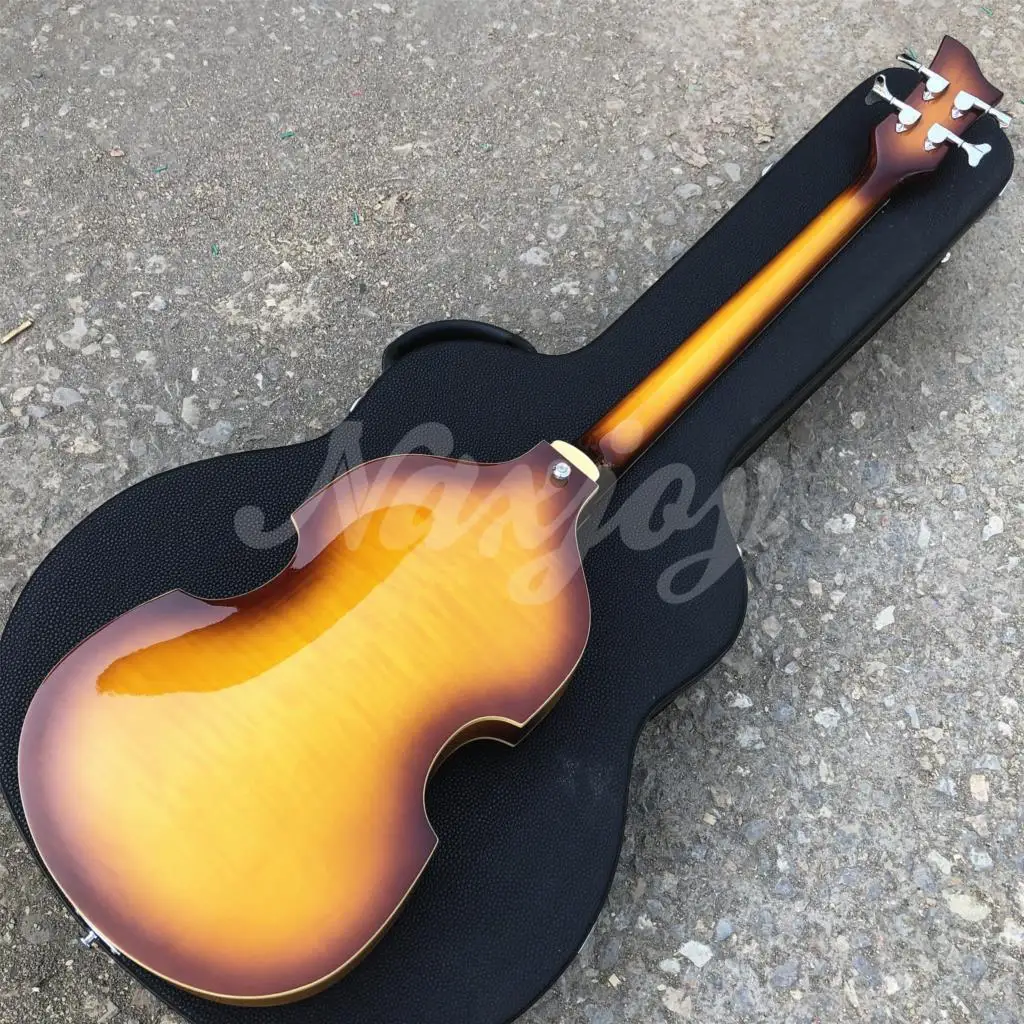 Hofner Sunset Flame Maple 4 Strings Bass Hollow Body Vintage CT Violin BB2 Electric Bass Guitar