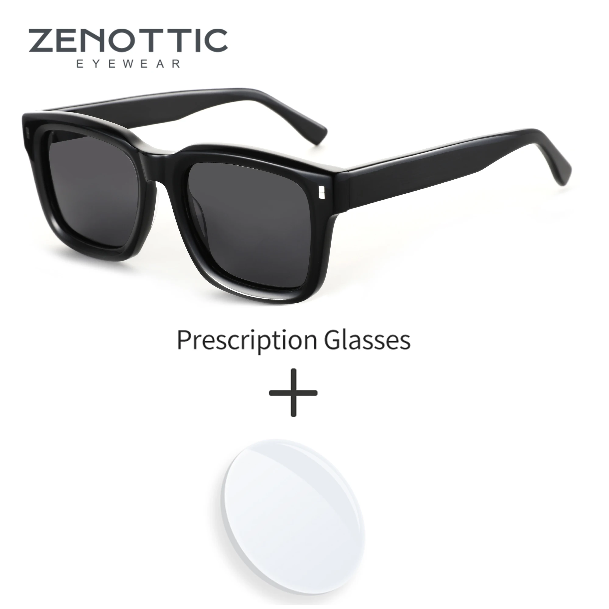 

ZENOTTIC Handmade Acetate Prescription Sunglasses Square Frame with Detail Rivet Design High End Optical Eyewear