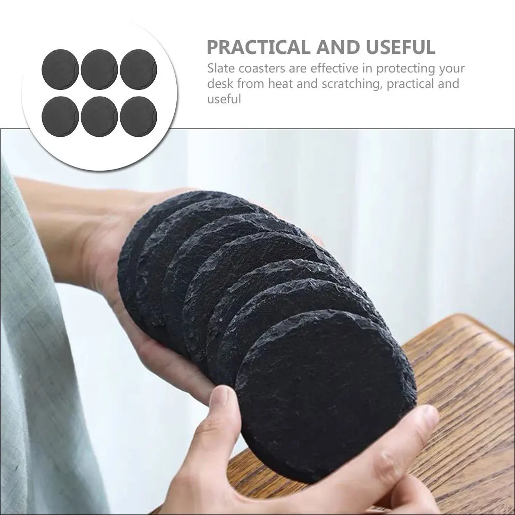 

6Pcs Stone Coaster Set Non-Slip Round Cup Pads Home Office Drink Holders Heat Scratch Resistant Sandstone Coasters