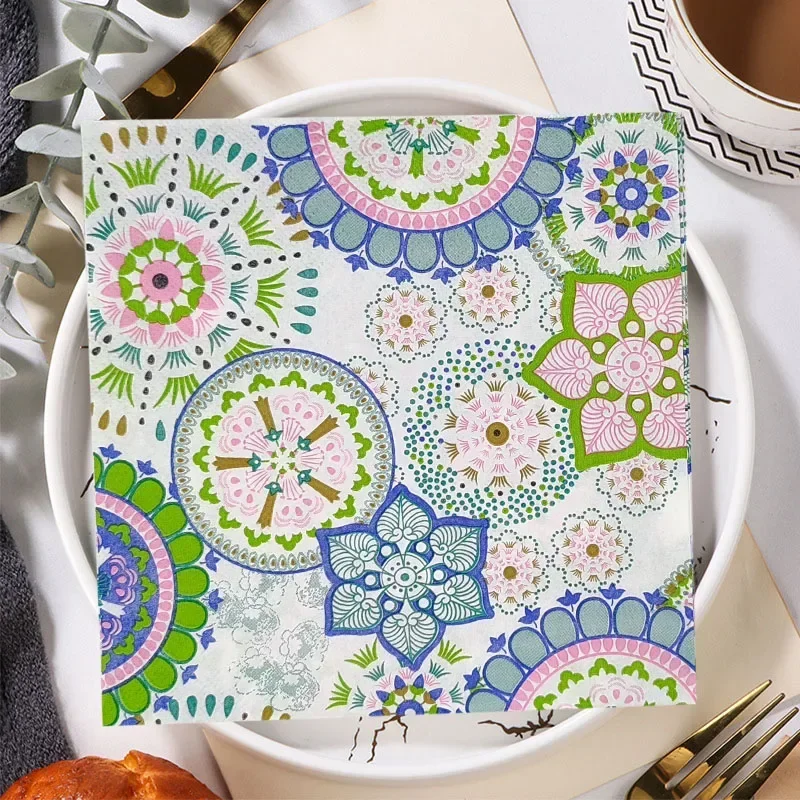 20pcs/Pac 33*33cm 2Ply Disposable Napkins Colorful Printed Dish Bone Bart Paper Exotic Party Decoration Paper Placemat