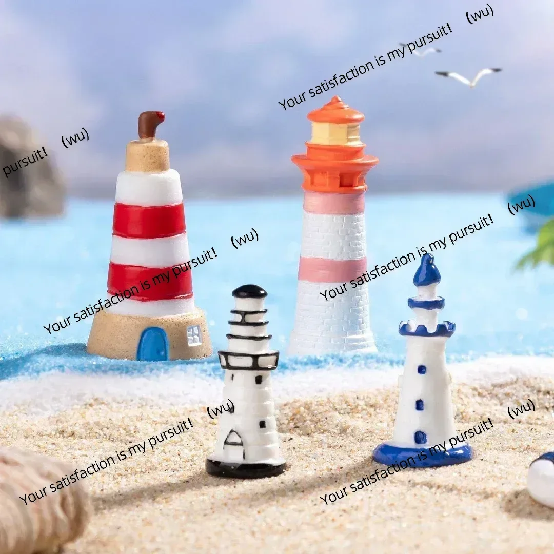 Ocean Lighthouse Sculpture Micro Landscape Beacon Tower Ornament Statuette Resin Crafts Doll House DIY