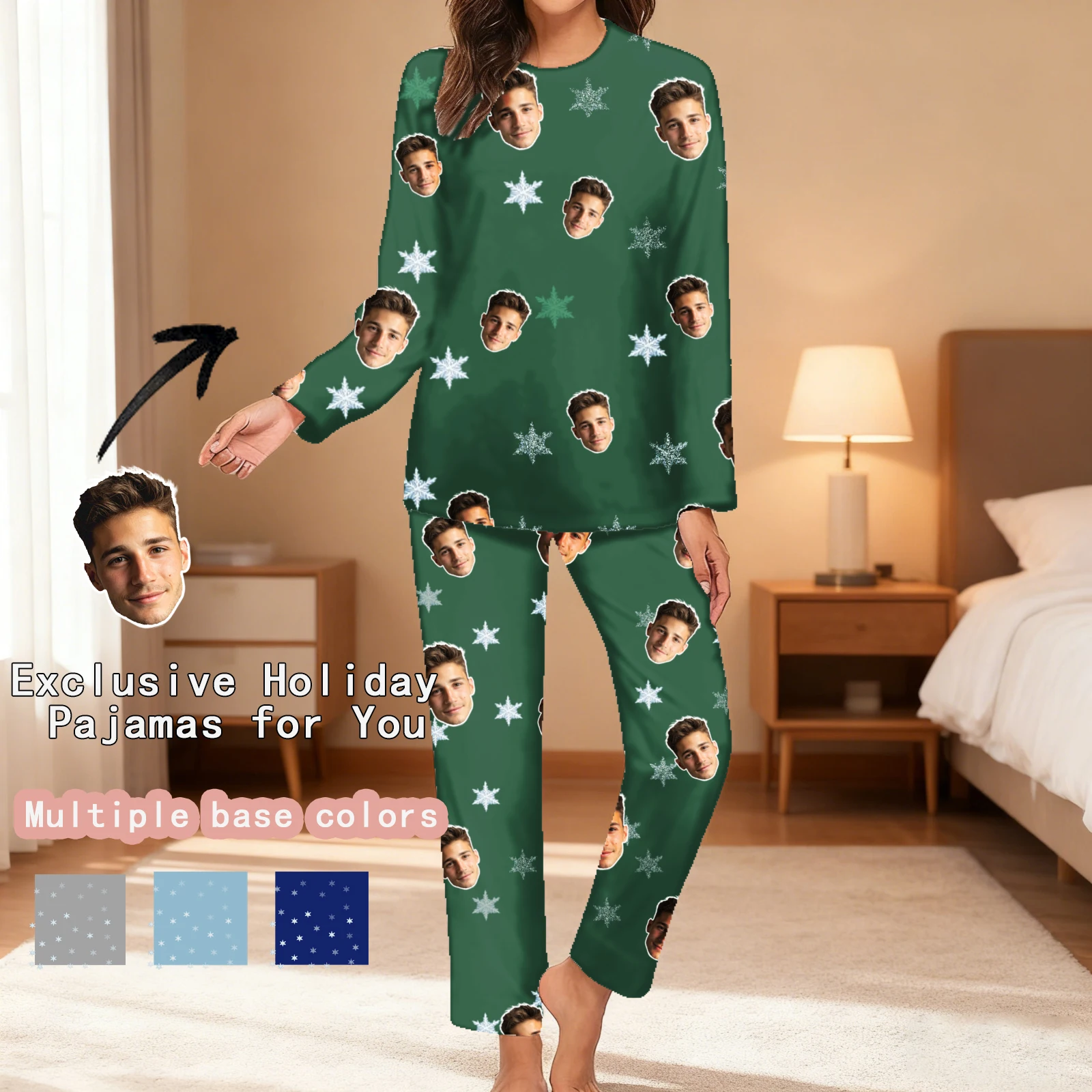 

Custom Women Pajamas with Face homewear Custom Women long Sleeve Pajama Set Personalized Pajama with Face Custom Photo Pajamas