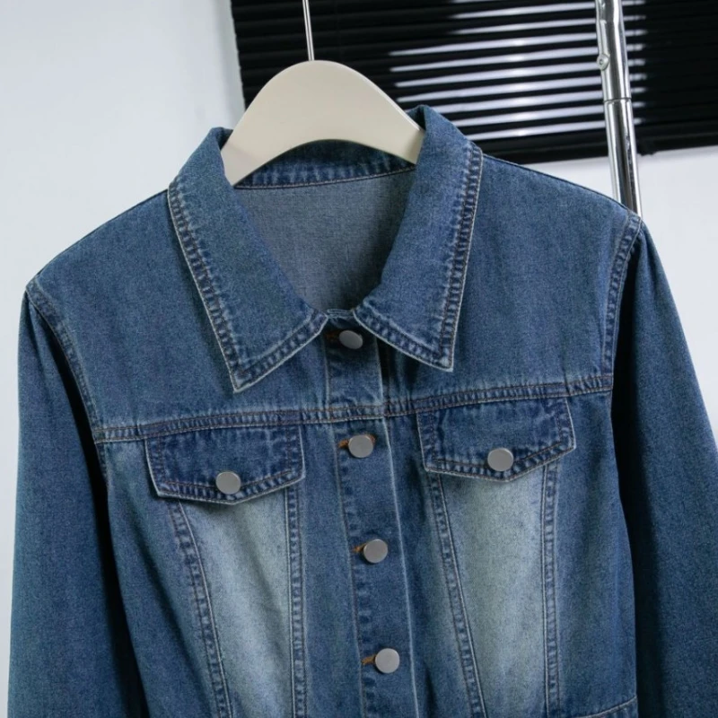 Abiti camicia di jeans oversize 3XL Donna Autunno Inverno Abiti corti di jeans da donna a vita alta vintage europei a vita alta Mini