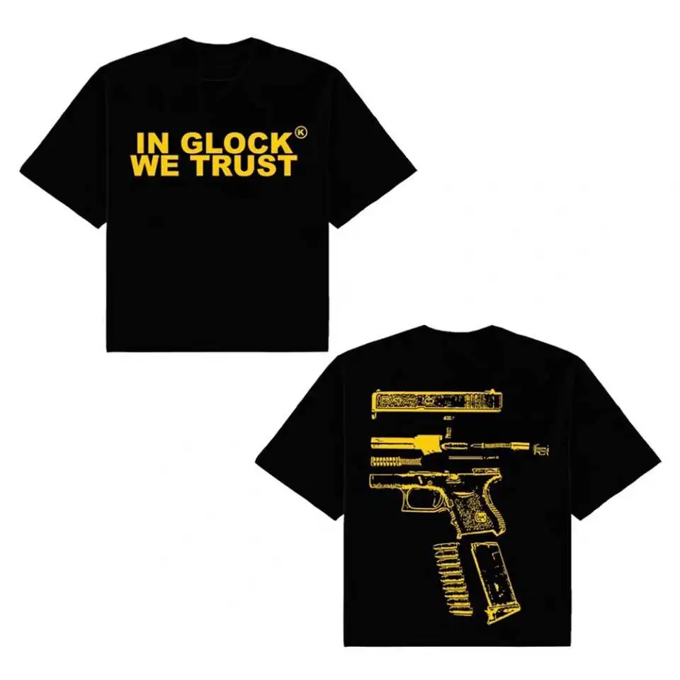 Kixkz Fashion Brand Women's T-shirts IN GLOCK WE TRUST Letter Printed Short-sleeve Oversized Cotton T-shirt for Women Tops Tees image 4