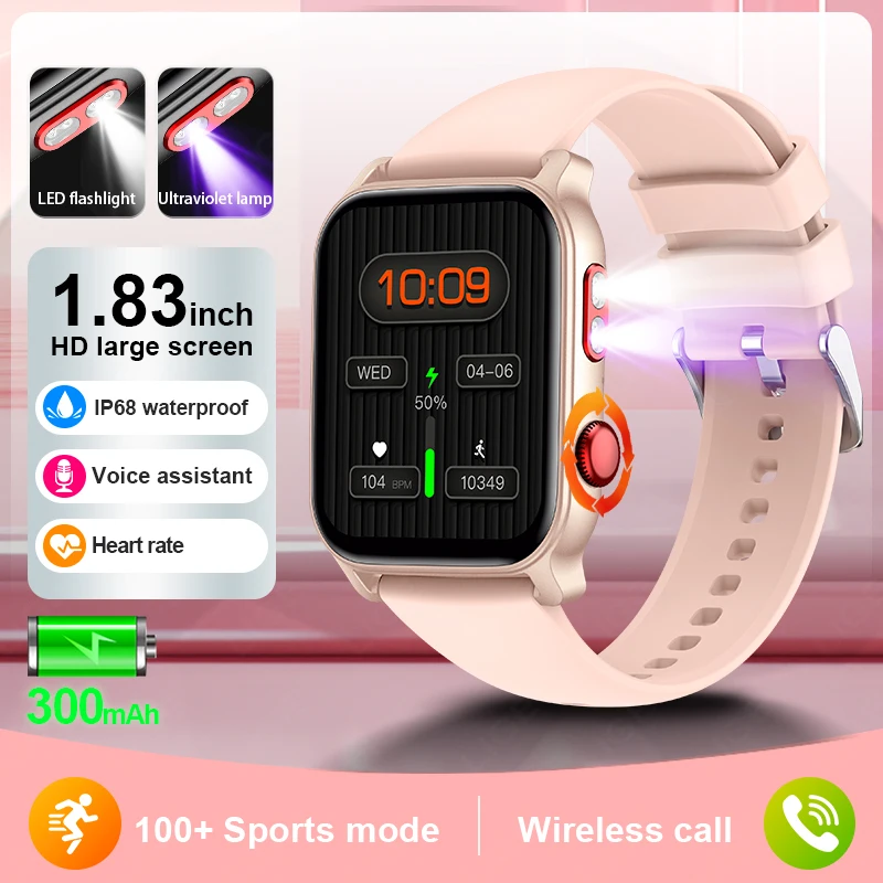 LIGE Ultra thin Smart Watch Women 1.83'' HD Screen Flashlight Sport Fitness Wristwatch Purple Light Cash Detector Men Smartwatch