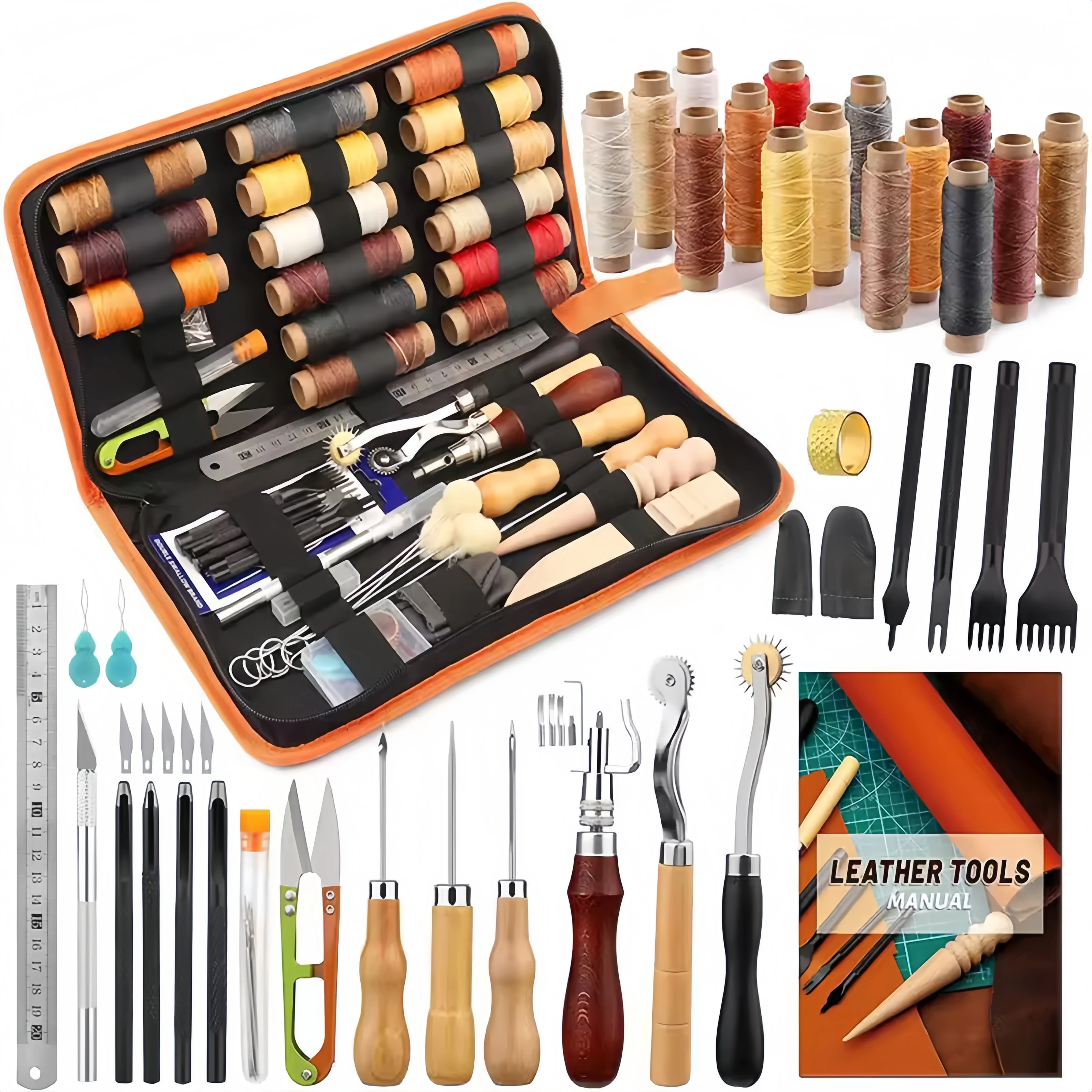 

Practical leather processing tool kit with wax thread groove, cone stitching, punching, suitable for beginners in leather proces
