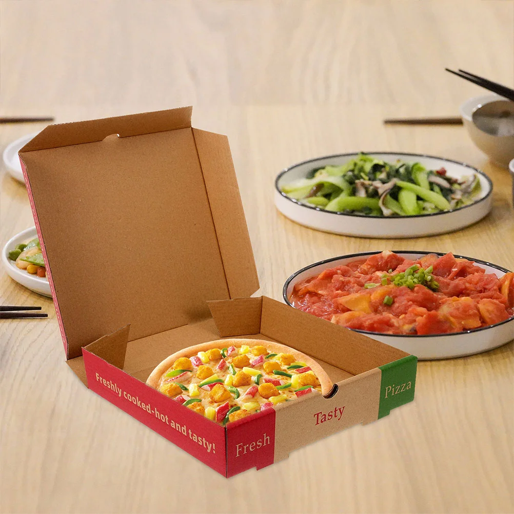 10 Pcs Pizza Box Restaurant Supply Paper Trays Kraft Wrapping Boxes Portable Multi-function Take Out Container