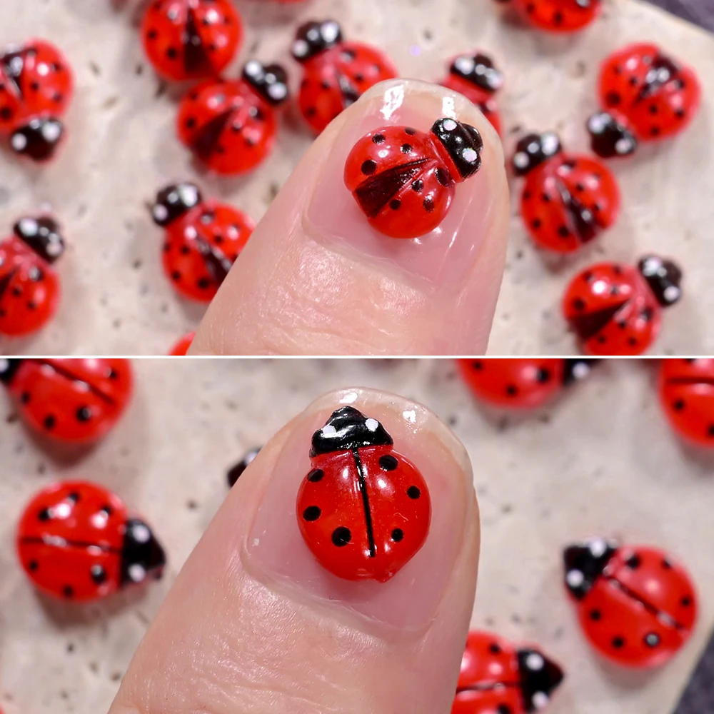 

3D Cute Red Ladybug Nail Charms 50/100pcs Bulk Mini Resin Beetle Insect Nail Ornament Jewelry Manicure Hairpin Making Accessorie