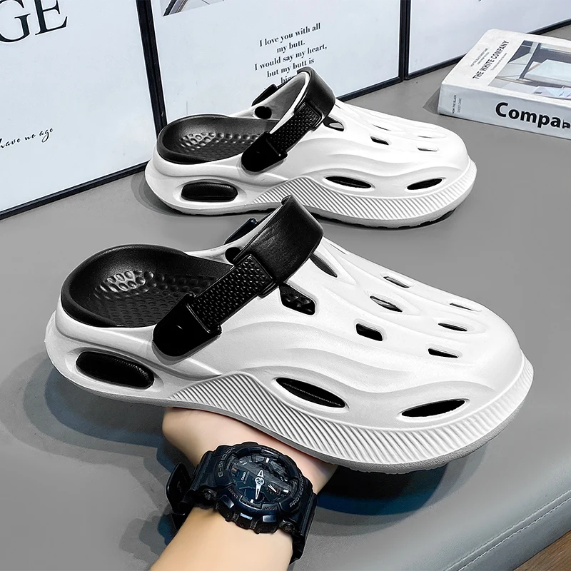 

Outdoor Men's Slip-On Sandals Thick Bottom Casual Wear-Ever Hole Shoe Slippers Comfortable round Toe Durable EVA Beach Shoes