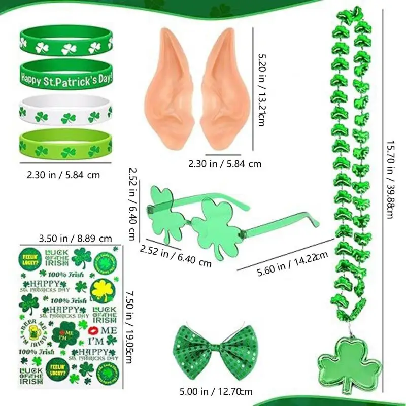 A0KD عيد القديس باتريك الرجال النساء ازياء اكسسوارات أطقم الأخضر شامروك تنورة أفضل قبعة جوارب مجموعة لمهرجان التصوير #3