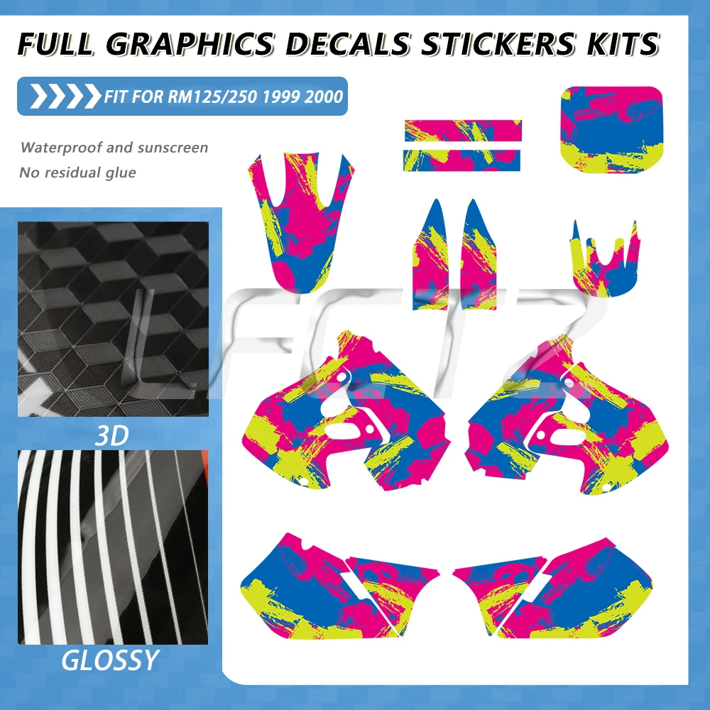 Kit de pegatinas de personalización para motocross, gráficos de carenado y calcomanías de fondo, compatible con Suzuki RM125 RM250 RM 125 RM 250 1999 2000