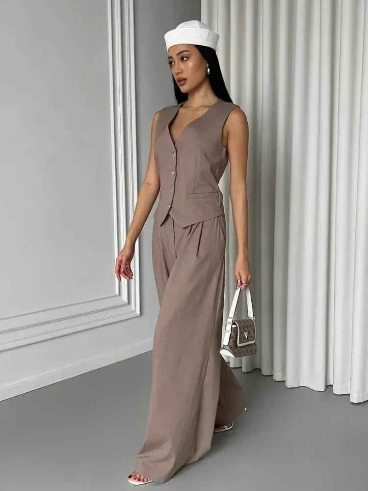 2024 New Sleeveless Vest Pants Office Ladies Suit Summer Chic women\'s v-neck monopetto Vest Suit pantaloni Set a due pezzi