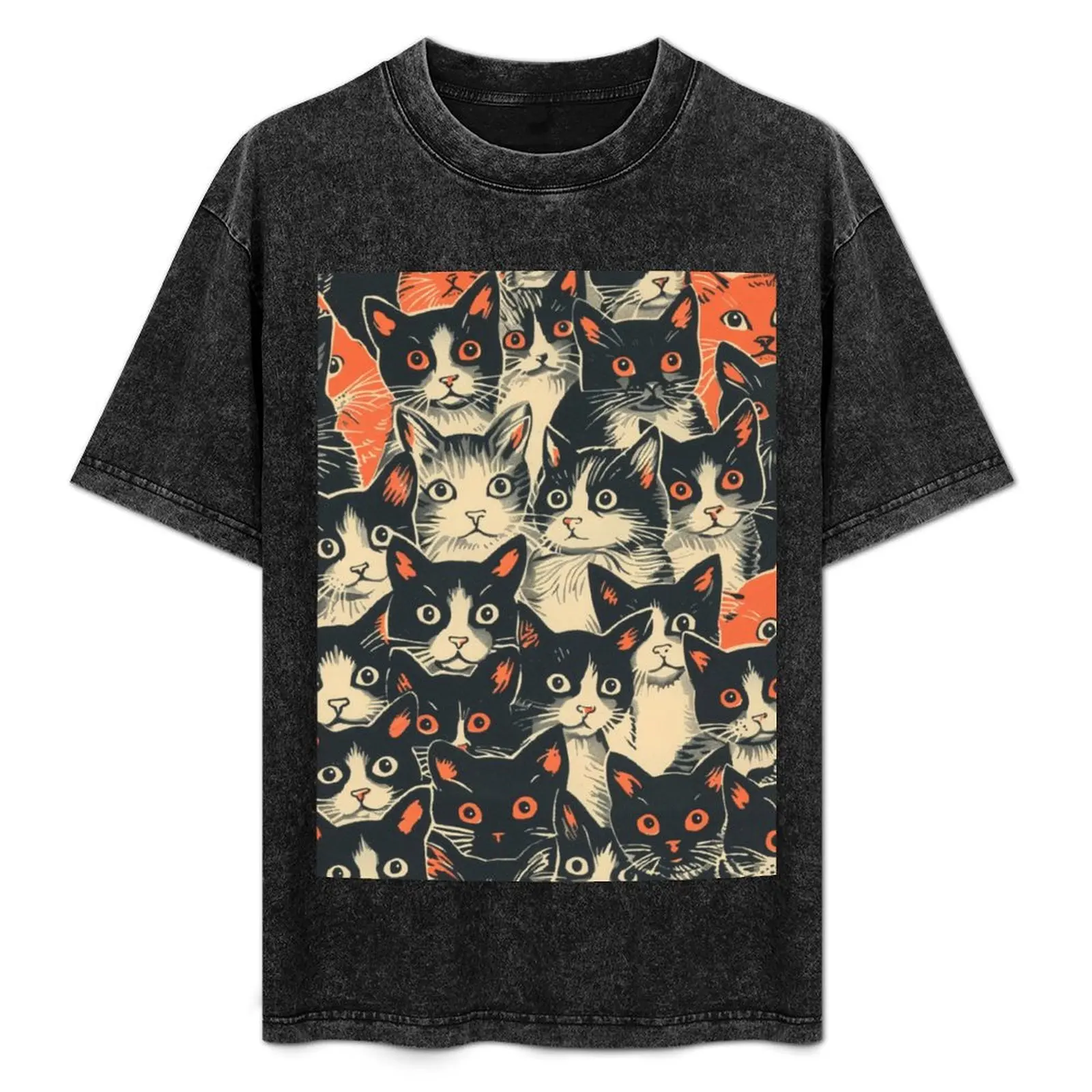 

Vintage Graphic Cute Cat Pattern Art T-Shirt kawaii clothes cotton graphic tees summer top men clothings
