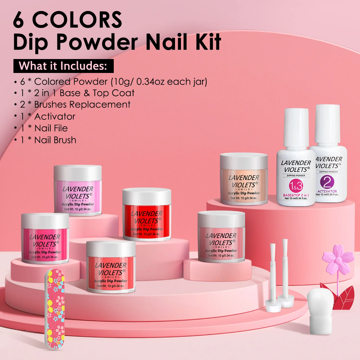 12pcs ผงเล็บชุด,6 สีแดงสีชมพู Dipping Powder ชุดและ BASE Top Coat Activator สําหรับเล็บ Home Salon เล็บ