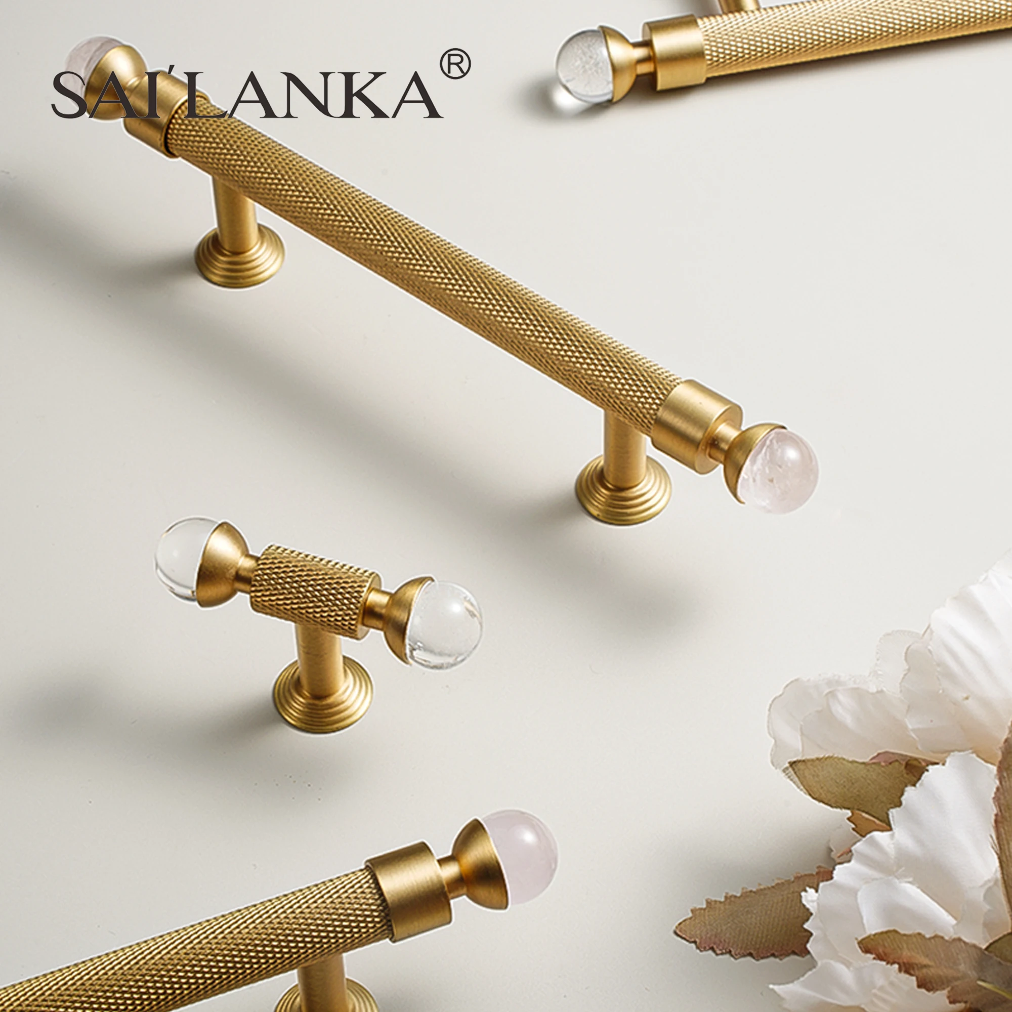 

SAILANKA Brass Pulls and Knobs Double-ended Crystal Luxury Furniture Handles Wardrobe Dresser Cupboard Cabinet Drawer Kitchen