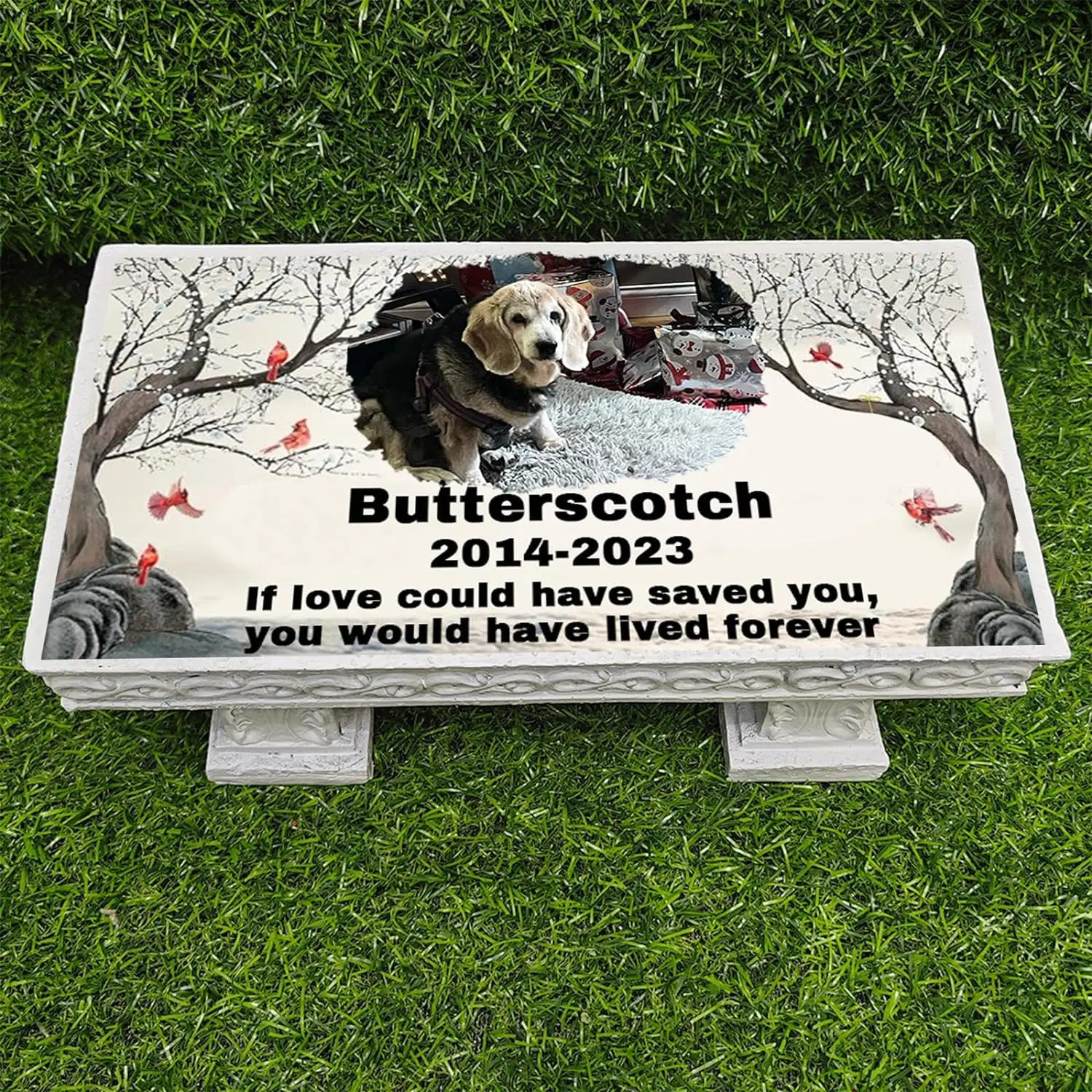 

Personalized Bench Pet Memorial Garden Stone Plaque with Colorful Photo, Dog Grave Marker Dog Tombstone Cat Headstone J