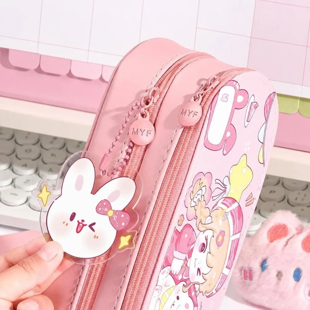 PU Leather Material Double Layer Pen Box Layered Structure Durable Construction Multi-Functional Pencil Box