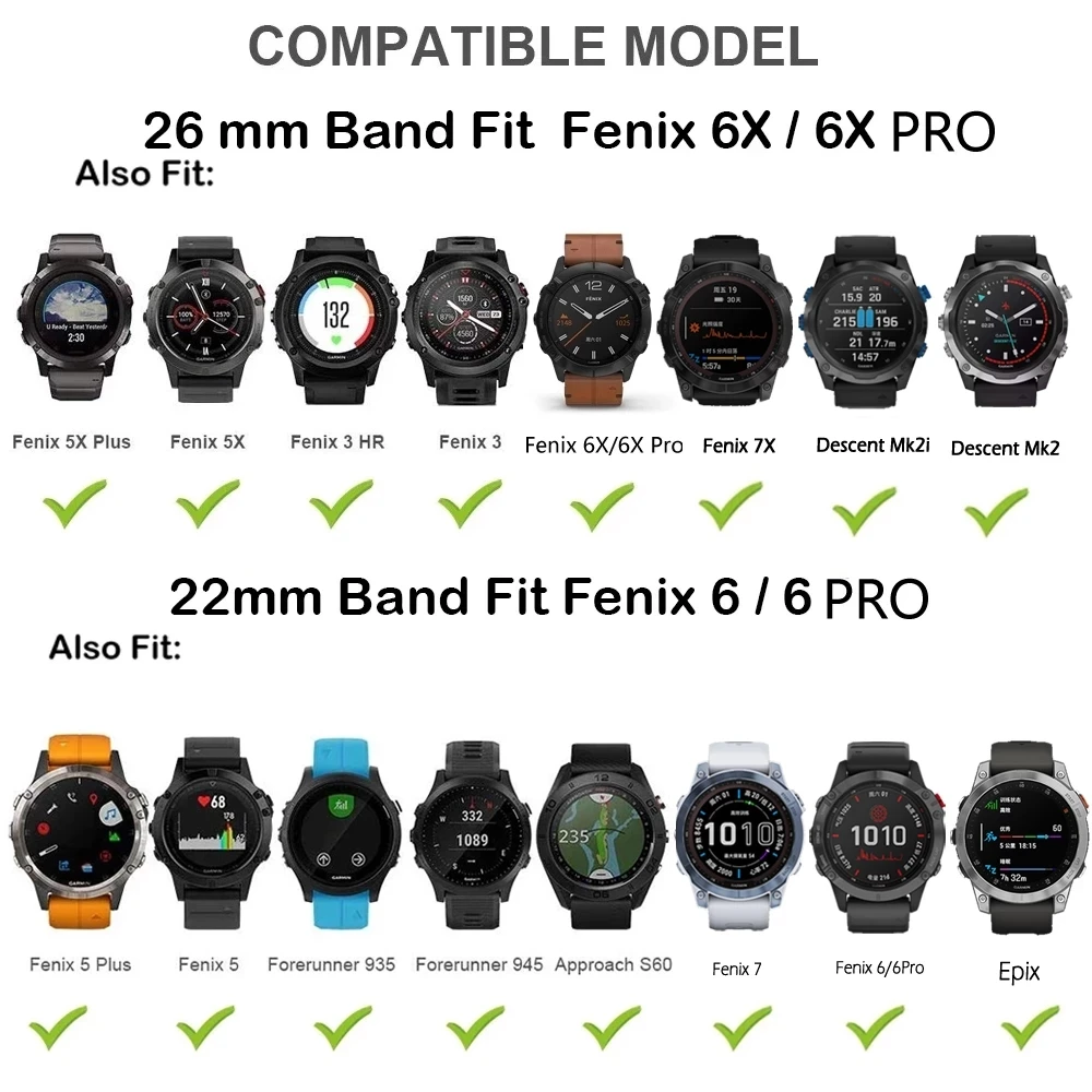 Pulseira de silicone para Garmin Fenix, Correia Quickfit, Fenix 7X, 7, 6X, 6 Pro, 5, 5XPlus, Epix Gen 2, Forerunner 935, 945, Pulseira