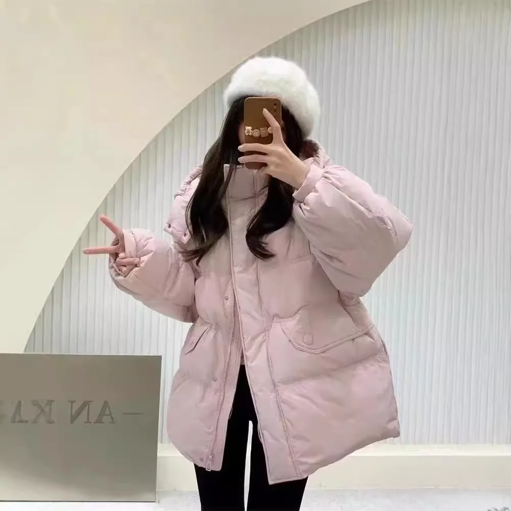 Long Casual Loose Padded Women's Coat with Waist-closing Hooded in Winter 2025 in Korean Version