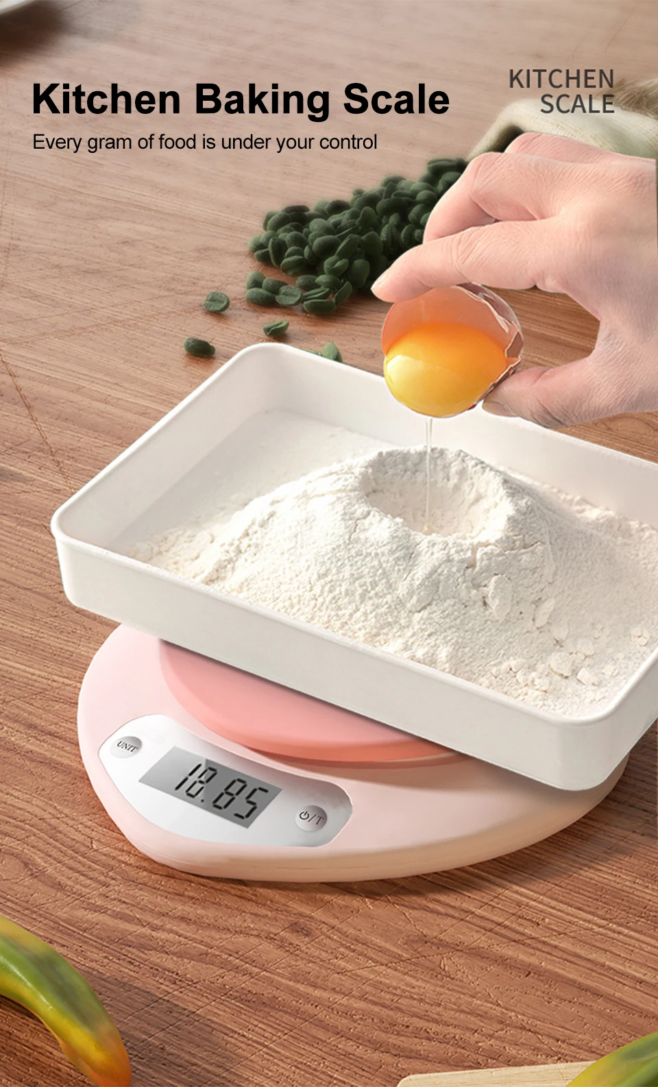 Multifunktionale Küchenwaage in Rosa Herzform, Tragbare Hochpräzise Digitalwaage 5kg/1g 3kg/0,1g LCD Elektronische Waage – Detail 1
