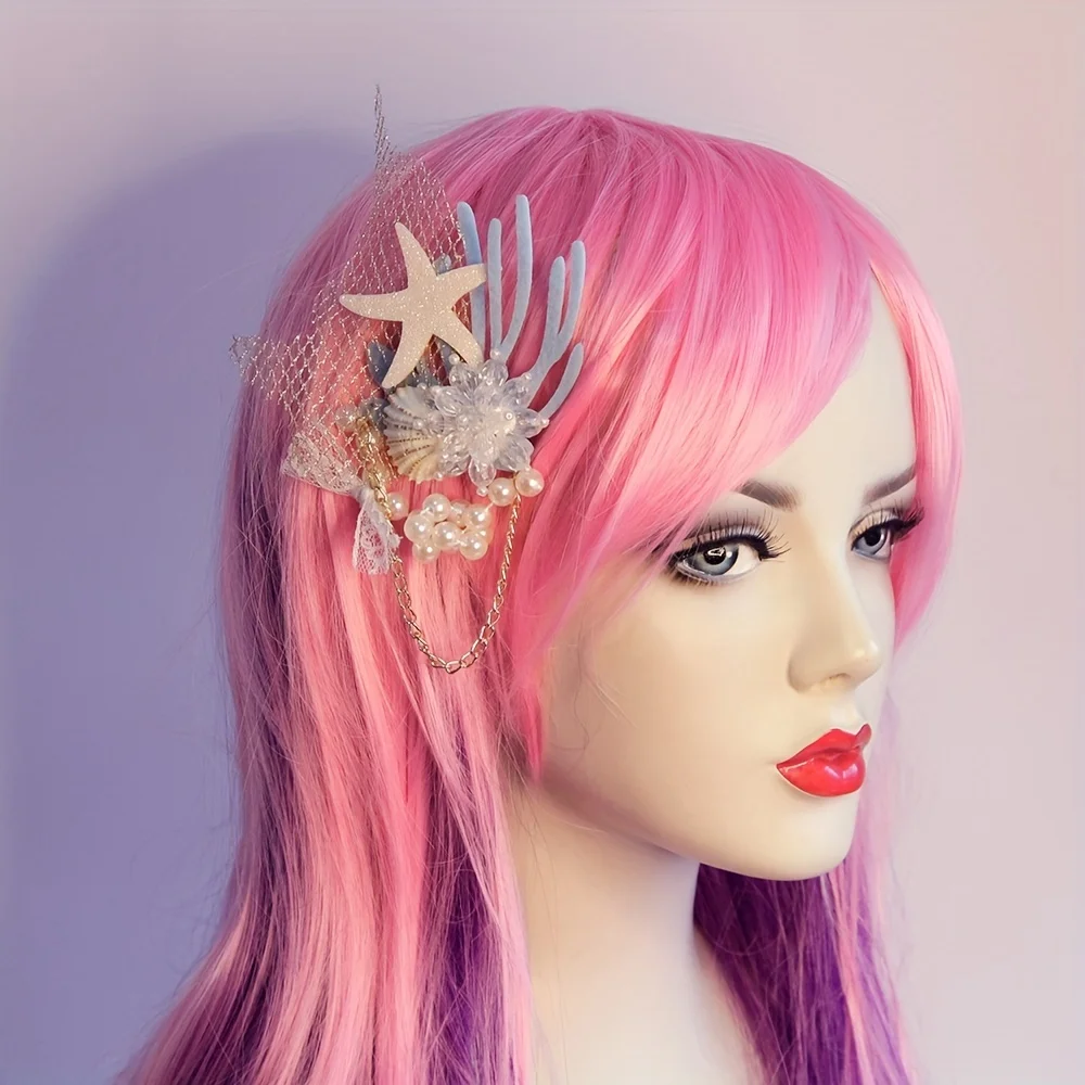 Accesorios para el cabello de la serie sirena, elementos de coral de concha de cristal artificial de estrella de mar, decoraciones junto a la playa para fiesta