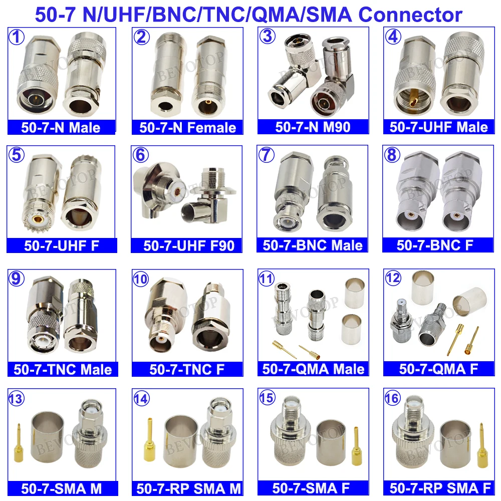 10Pcs/Lot N/UHF/BNC/TNC/QMA/SMA 50-7 Connector Clamp Solder for RG8 RG213 RG165 LMR400 7D-FB RF Coaxial Cable