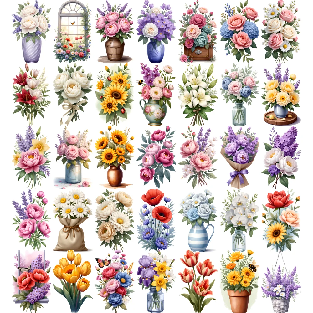 63pcs Temporary Tattoo Flower Stickers Illustration Decorative Stickers Temporary Tattoo Stickers For Shoulders Cheeks