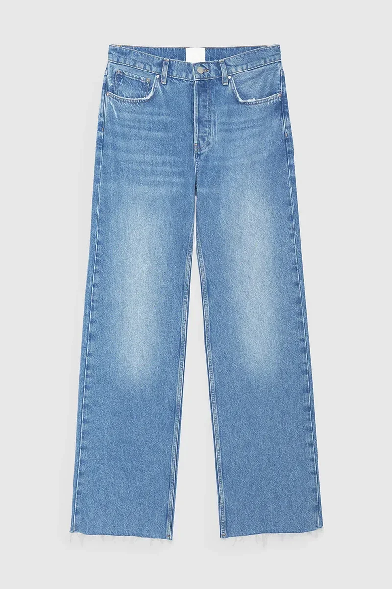 Pantalones de lavado con botonadura de Control de acceso de cintura media para mujer, Jeans de pierna recta, nicho AB de América del Norte, borde de corte, nuevo, principios de otoño