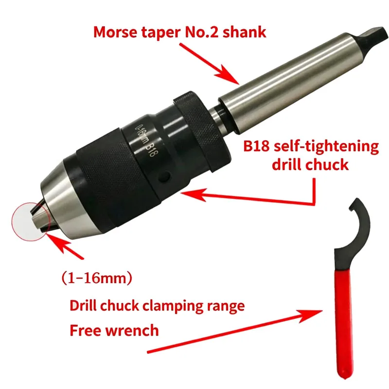MT2-B18 1-16MM MK2 mandrel live core drill chuck durable taper steel self-tightening keyless accessory lathe tool