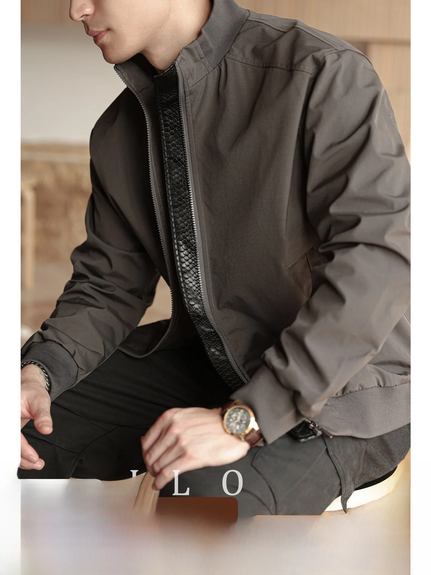 

ILOX American Retro Ox Cloth Workwear Stand Collar Jaet Men's New PU Leather Collar Executive Outerwear Autumn