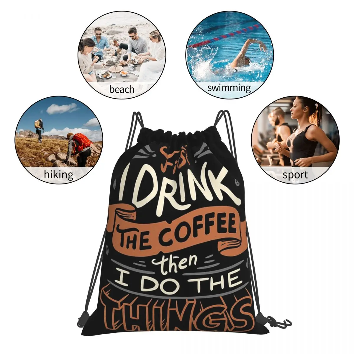 First I Drink The Coffee zaini Fashion borse portatili con coulisse borsa sportiva con coulisse borsa sportiva borse per libri scuola di viaggio