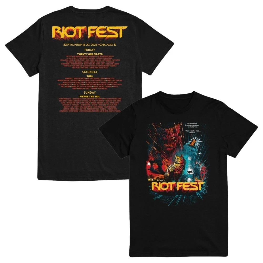 Riot Fest 2026 Chicago T-shirt Double Sided Artist Lineup Print Punk Rock Festival Oversized Short Sleeve Streetwear Tee