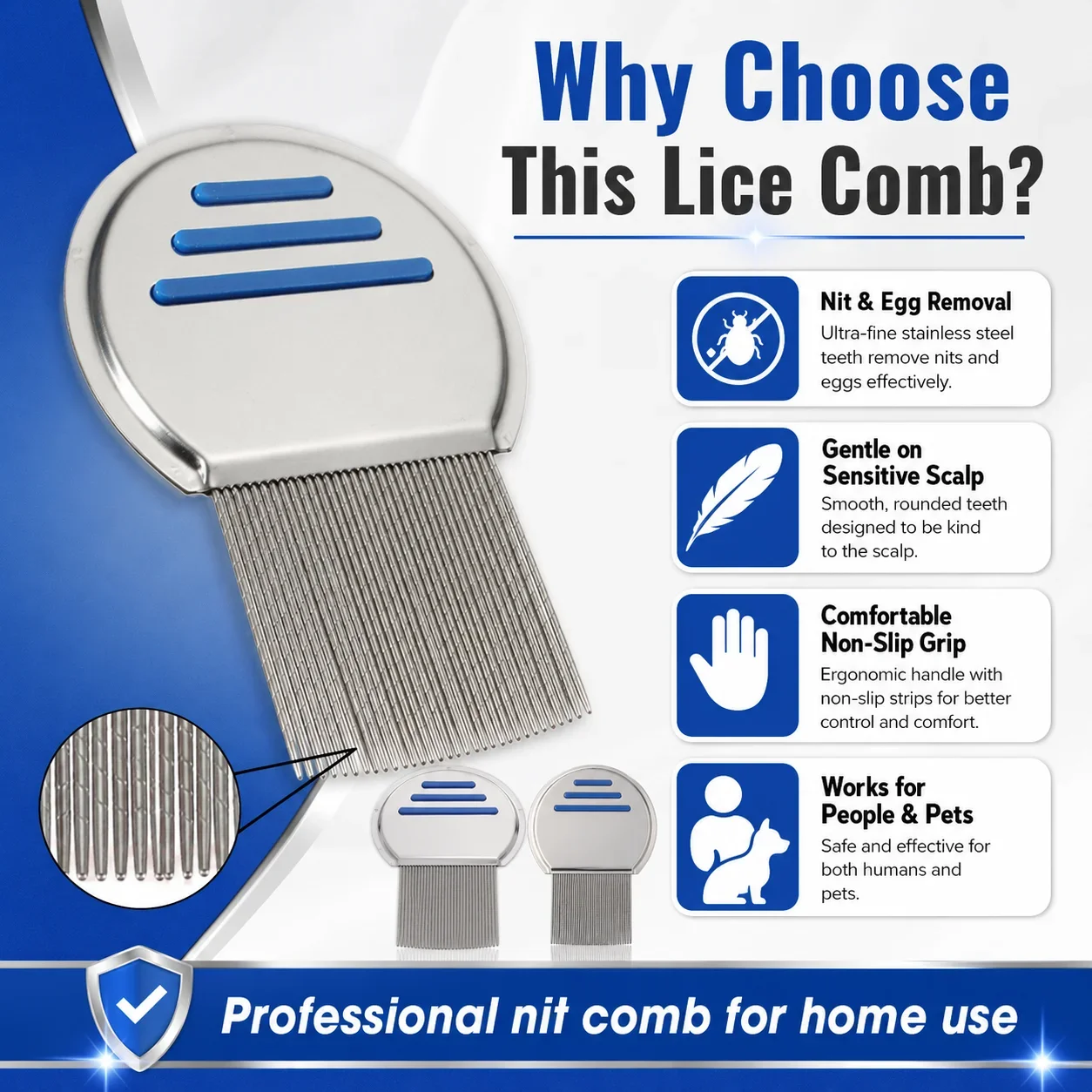 1-3Pcs Stainlesss Steel Lice Comb Brush, Nit Free Terminator Fine Egg Dust Removal Metal Comb for Head Lice