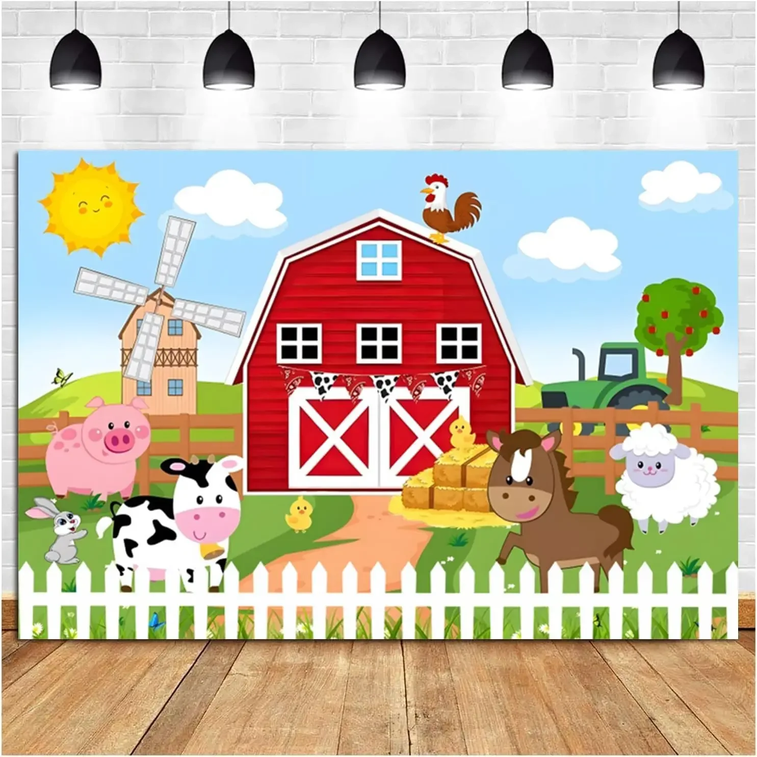 Farm Red Barn house Animals Birthday Baby Shower Kids children Party Banner cartoon photo background photography backdrop