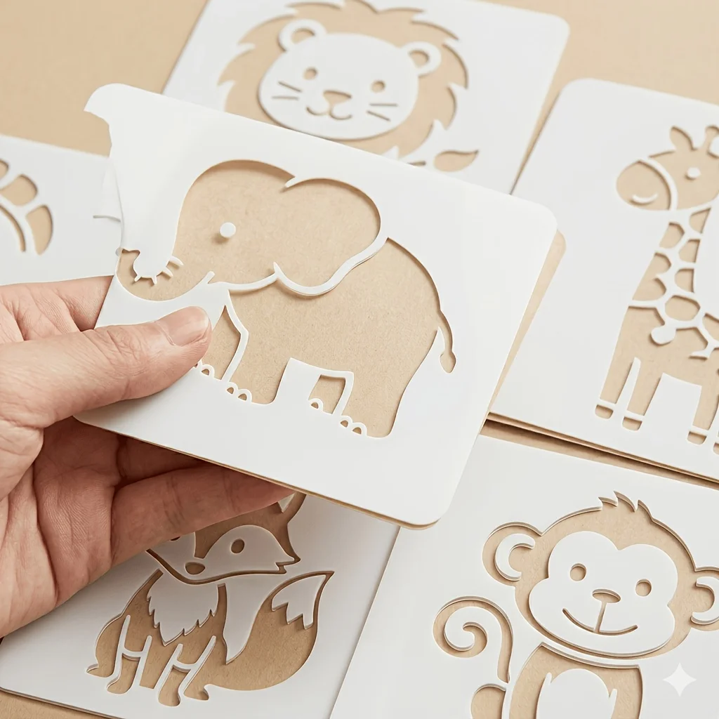 9-Piece Cute Animal Painting Templates | 10cm Washable Early Education Puzzle Drawing Tools for Paper,Fabric,Wood | DIY Desk Art