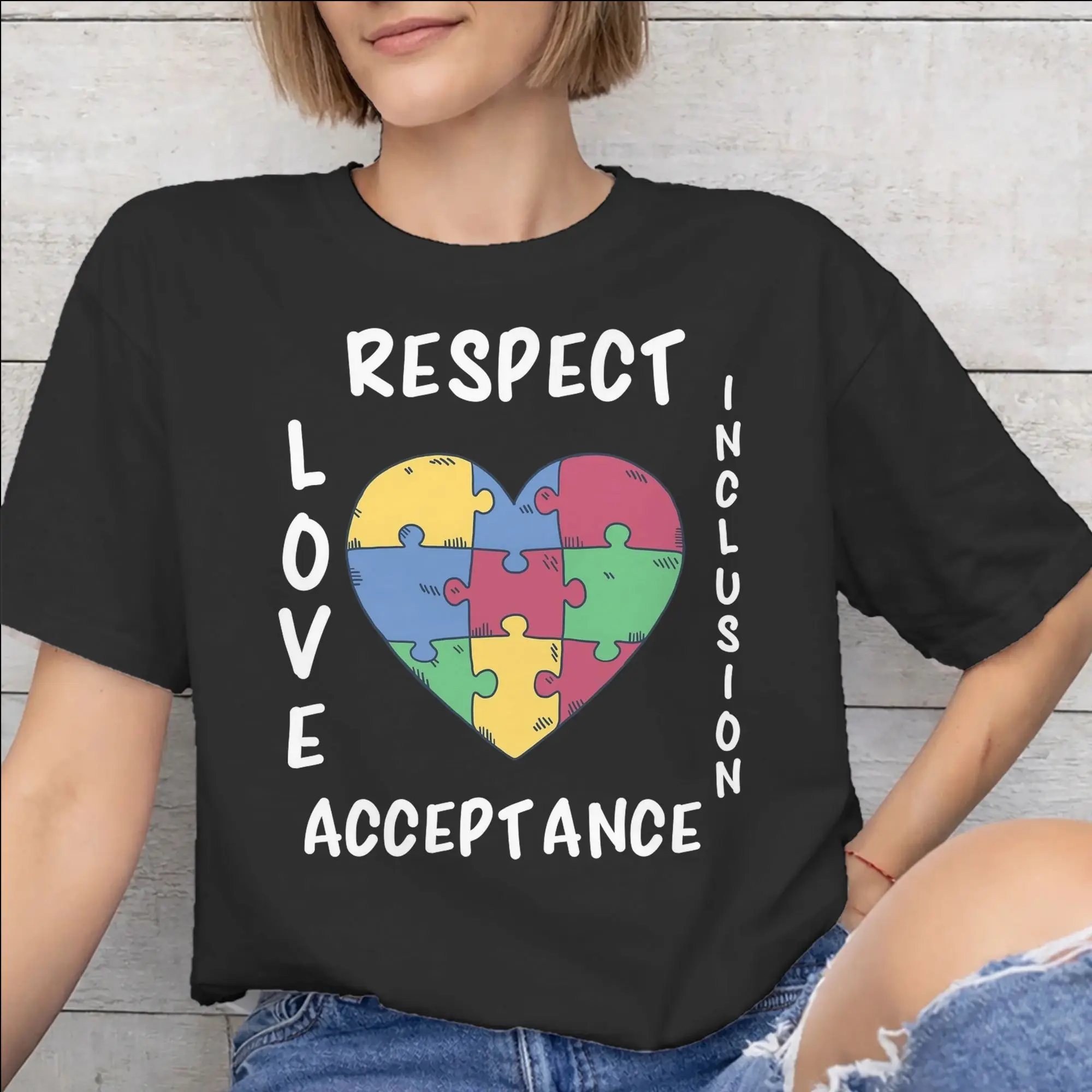 Autism Awareness Respect Love Support  Accessories Unisex T Shirts Cotton Tee Print  T-shirt Clothes