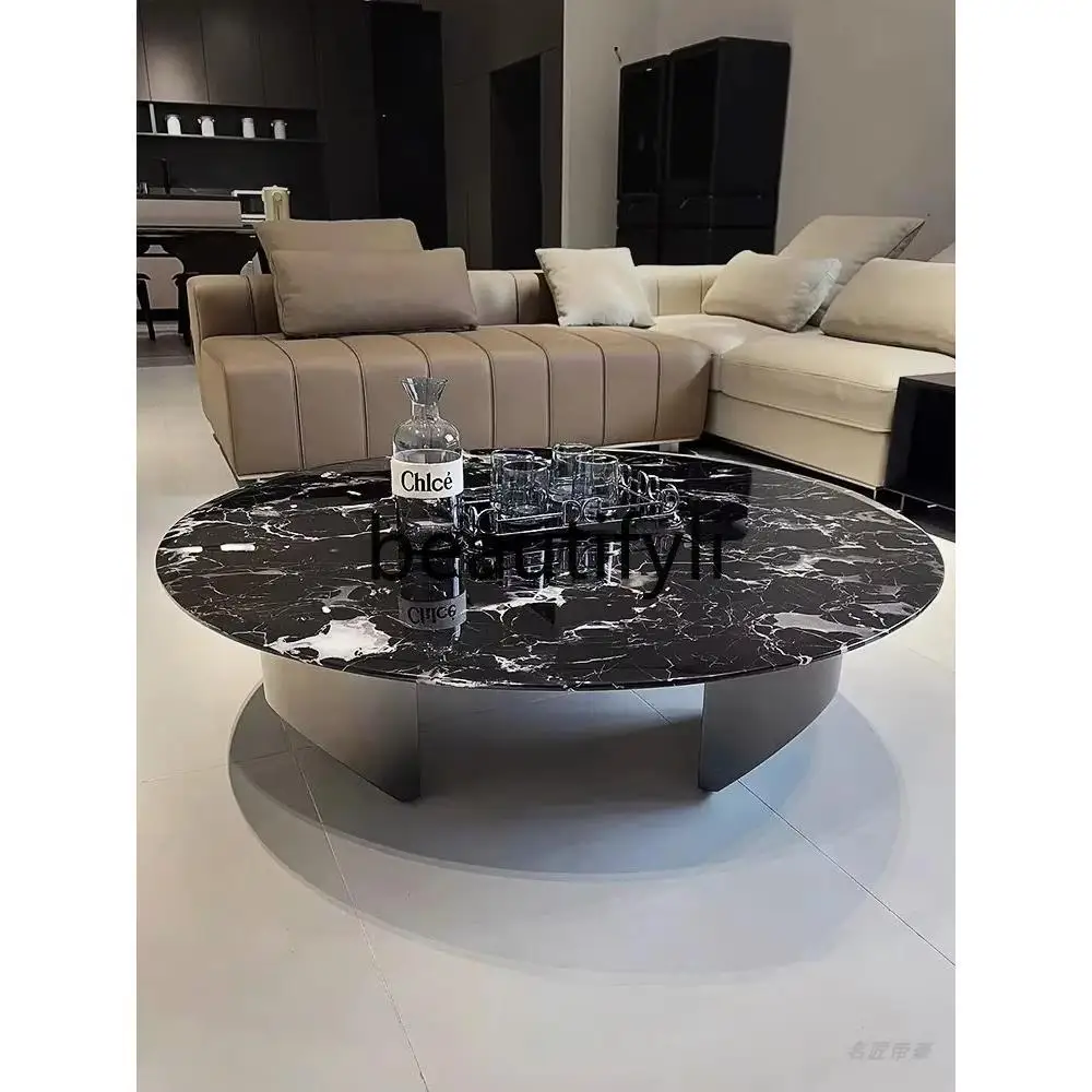 

Light luxury natural marble black rose high-end luxury stone round coffee table