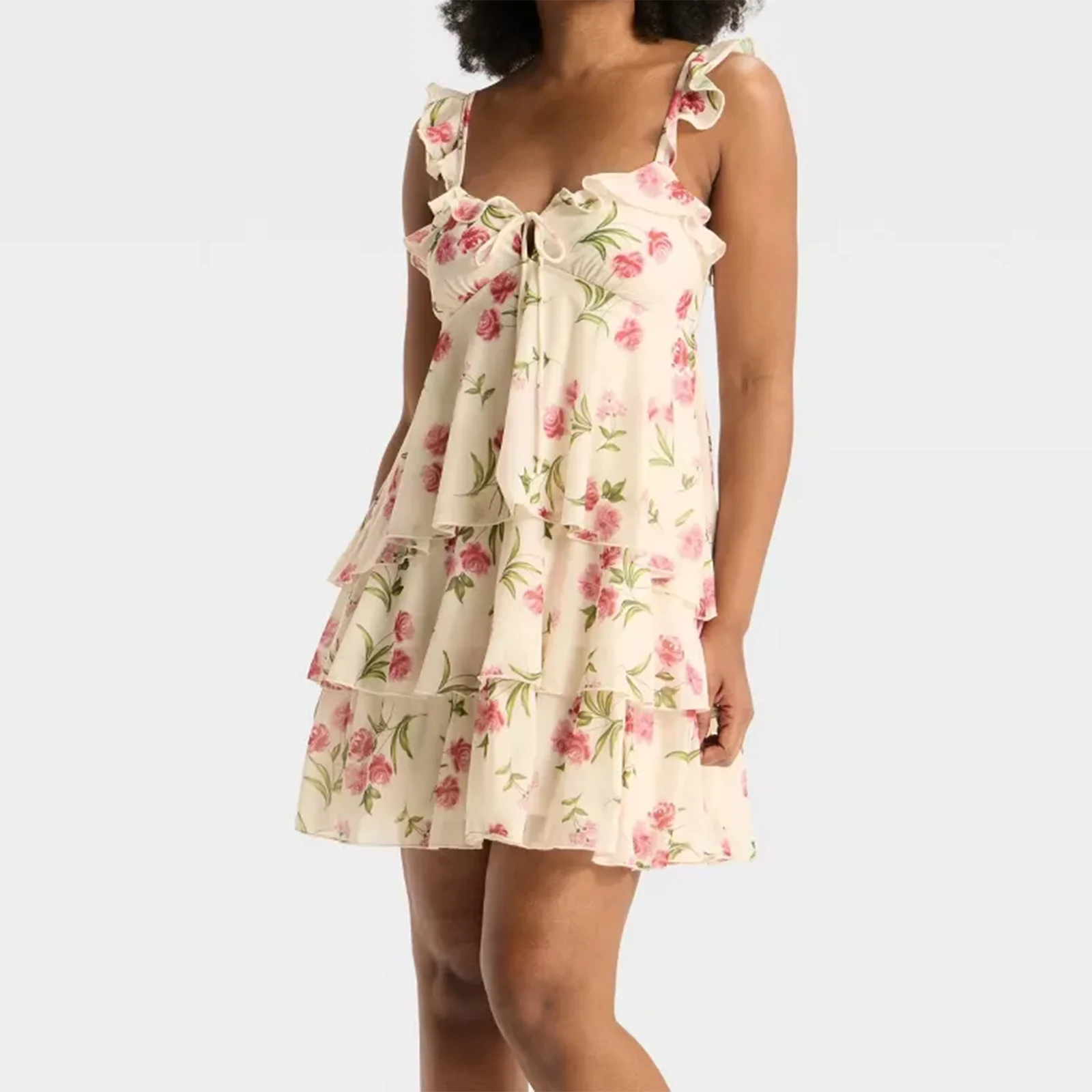 Mulheres sem mangas em camadas mini vestido verão floral impressão plissado em camadas vestido de festa para férias cocktail praia streetwear