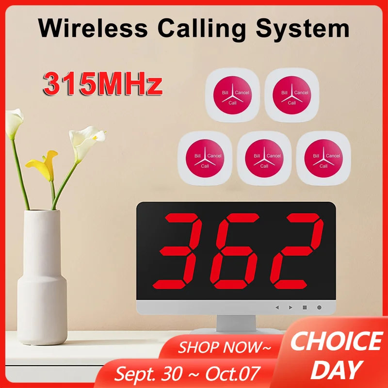 Restaurant Pager Wireless Paging Calling System 1 Receiver with 5/10pcs Transmitters for Cafe Food Truck Guest Call Button